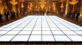 16x16 LED dance floor, 8x8 tile grid of 2ft panels, glowing gold and white in a grand ballroom