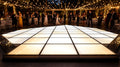 8x8 LED dance floor, 4x4 tile grid of 2ft panels, glowing gold and white at a backyard tented reception